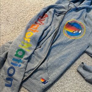 Austin Tx Aviator Nation Gray Hoodie with Vibrant Rainbow Accents